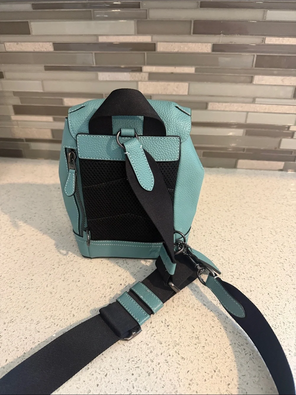 Coach Pebbled Leather Mini Backpack in Aqua Blue